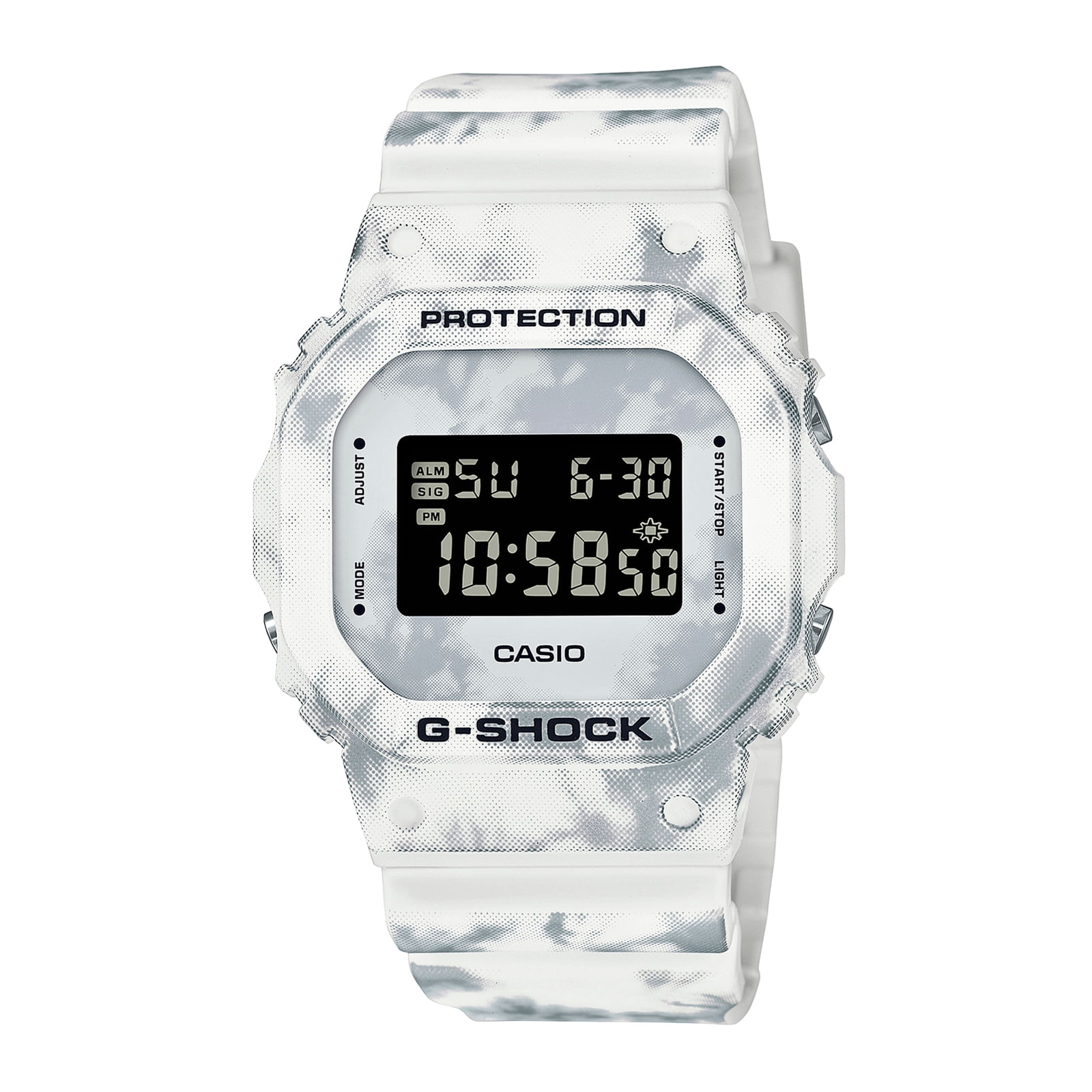 ⌚Reloj G-Shock de hombre gris y estampado de camuflaje, DW-5600CA-8ER.