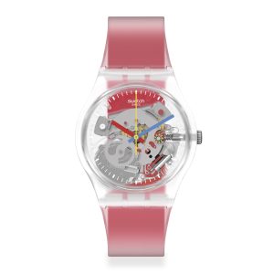 Reloj SWATCH CLEARLY RED STRIPED GE292 Transparente