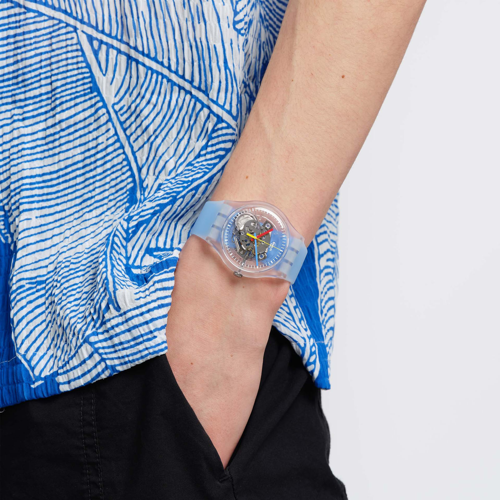 Reloj SWATCH CLEARLY BLUE STRIPED SUOK156 Transparente
