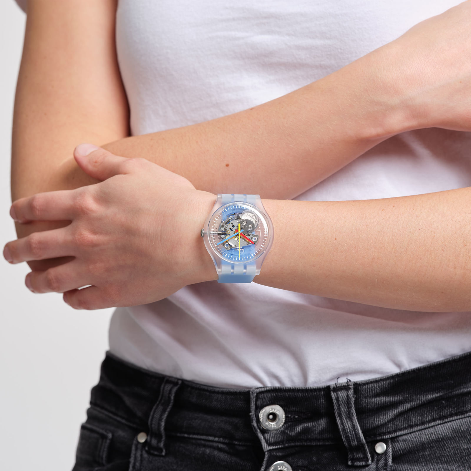 Reloj SWATCH CLEARLY BLUE STRIPED SUOK156 Transparente