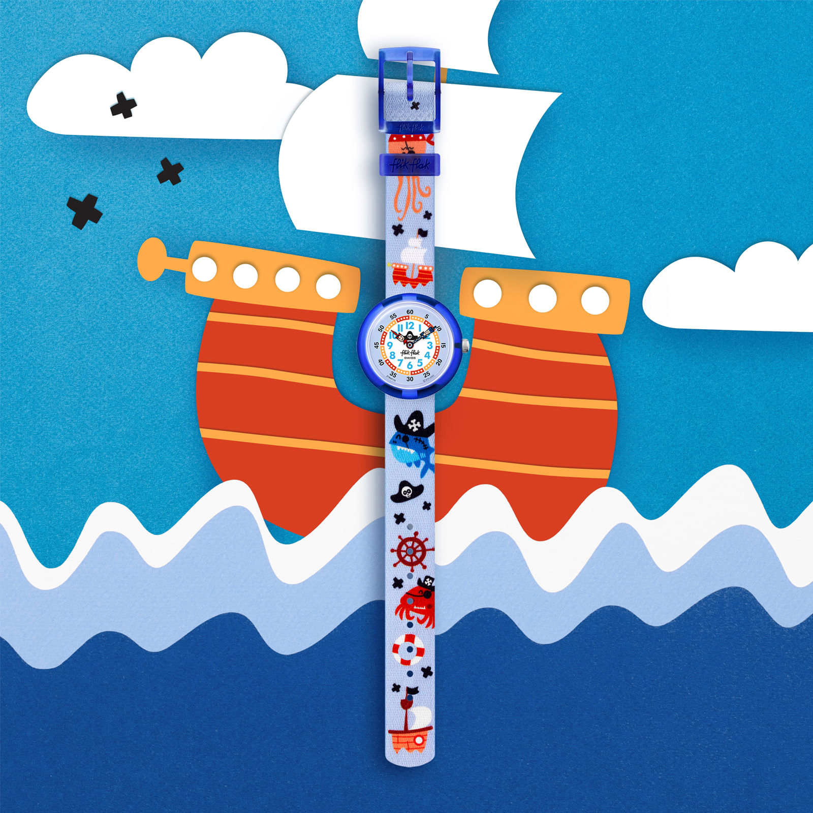 Reloj FLIK FLAK AHOY MATEY ! ZFBNP178 Niños Azul