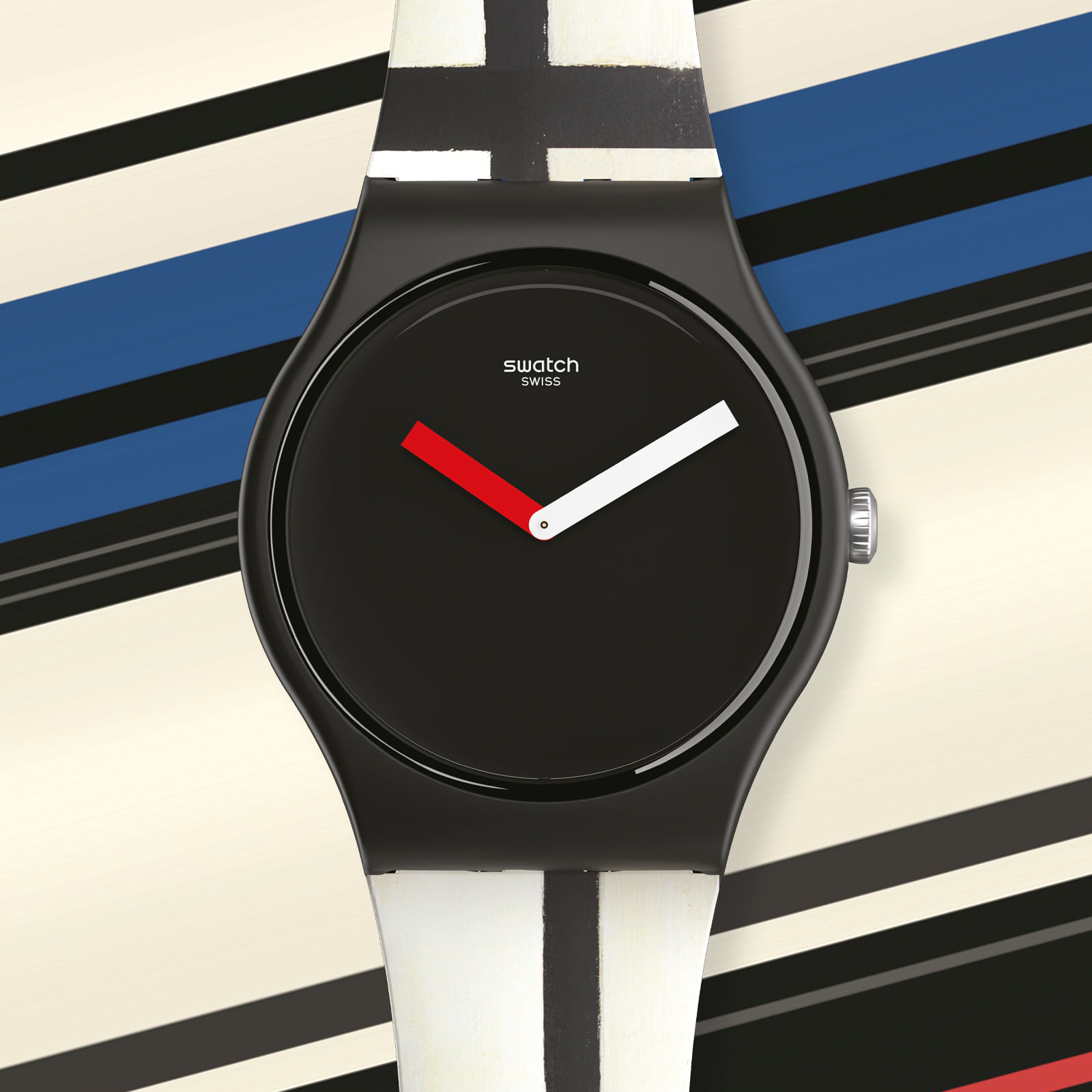 Reloj SWATCH RED, BLUE AND WHITE, BY PIET MONDRIAN SUOZ344 Negro