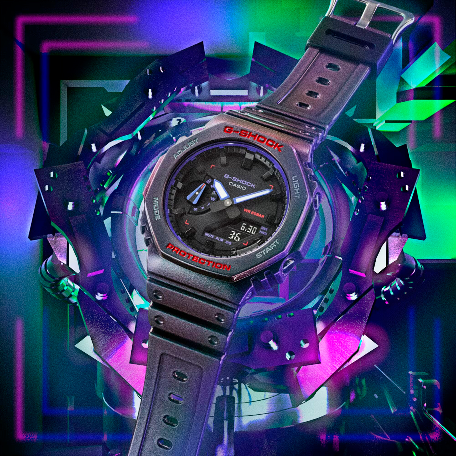 Reloj G-SHOCK GA-2100AH-6A Carbono/Resina Hombre Purpura/Verde